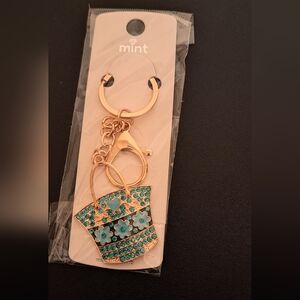 Mint Gold and Teal Floral Keychain Charm NWT